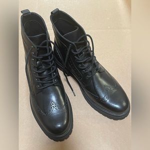 Express Black Leather Brogue chunky boots size 10 New